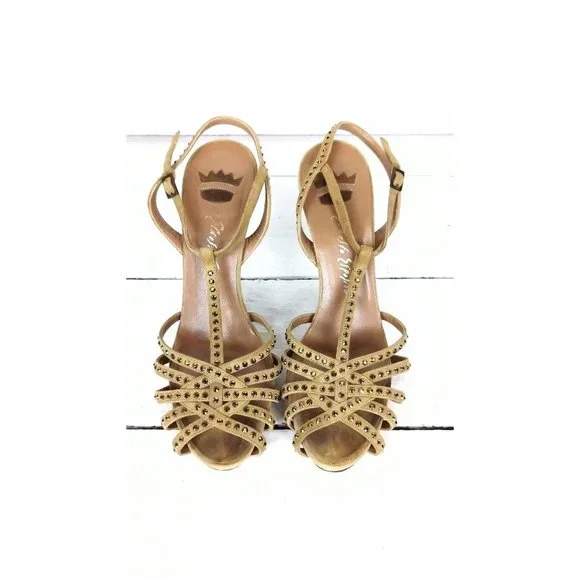 Ernesto Esposito suede jeweled open toe t strap high heel strappy shoe 38 - Picture 2 of 7